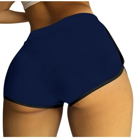 Lovskoo I Love My Husband Booty Shorts for Women Solid Color Yoga Sport Workout Hot Pants Elastic Waist Athletic Lounge Shorts Navy