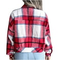 thumbnail image 4 of IROINNID Women's Shacket Jacket Turndown Lapel Plaid Long Sleeve Loose Autumn And Winter Lattice Lantern Woolen Cloth Jacket, Red, 4 of 9