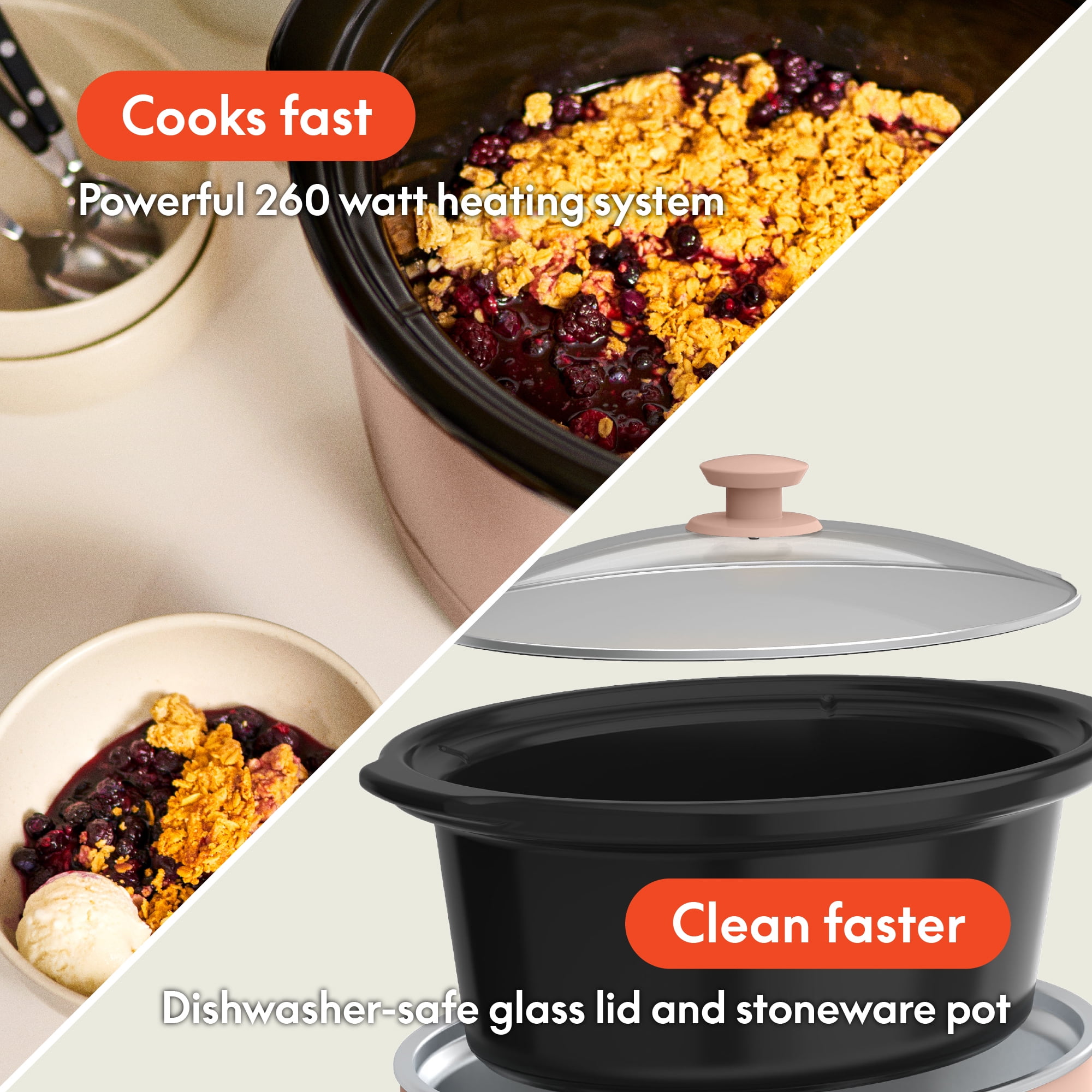 bella 6 Qt Manual Slow Cooker with 3 Temperature Settings, Ceramic Nonstick Coating, Dishwasher Safe Stoneware Pot & Tempered Glass Lid, Blossom