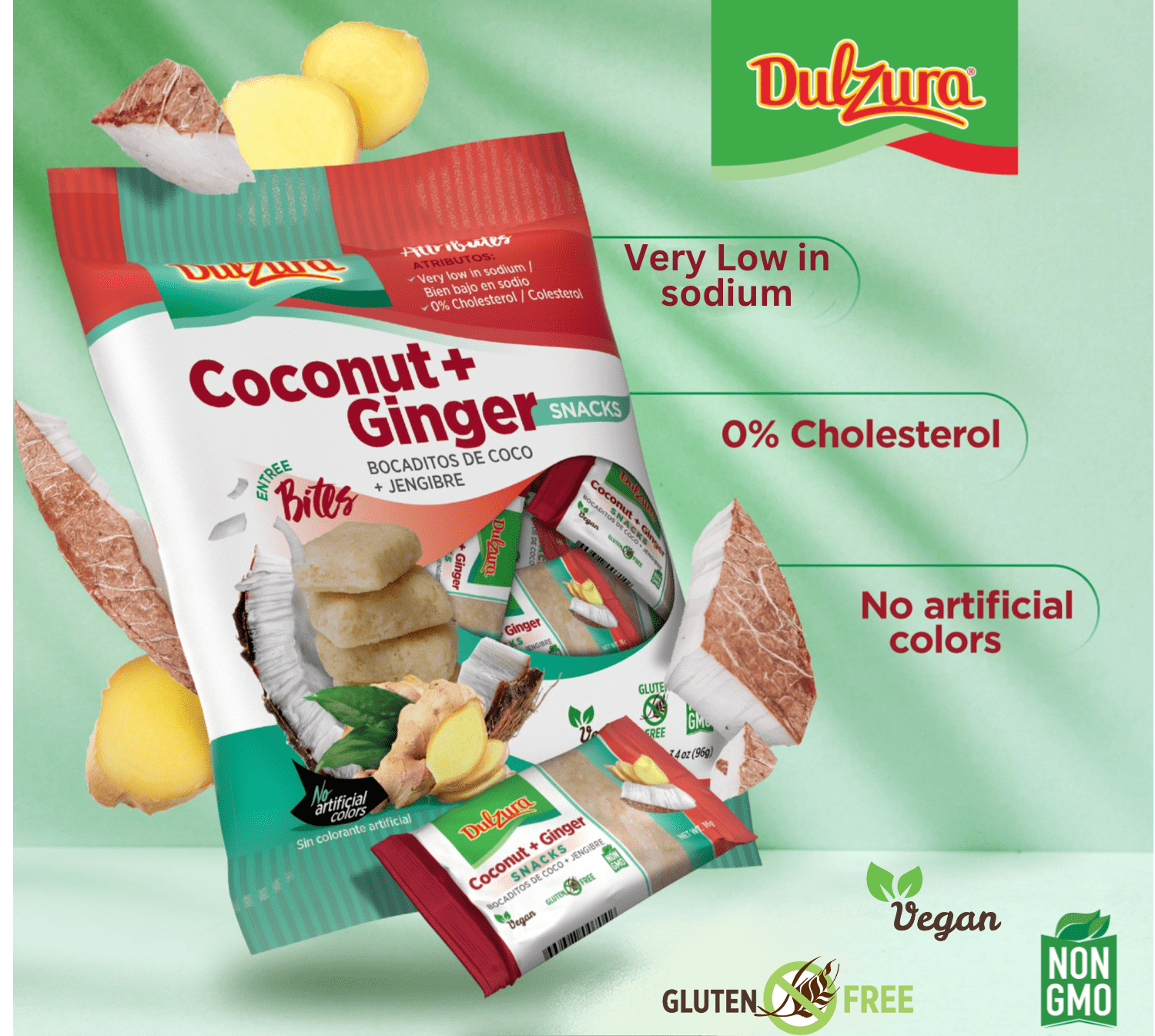 Dulzura Borincana Coconut Ginger Mini Entree Bites Snack 3.4 oz Bag
