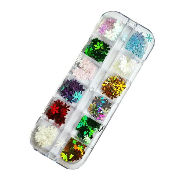 UDIYO 1 Box Manicure Decoration Snowflake Shape Vivid Color Stunning Visual Effect Reusable Multipurpose Show Unique Charm Plastic 12 Grids Sparkling Nail Art Flakes Sequins Nail S