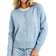 thumbnail image 2 of Dwellite Womens Cardigan Cropped Button Up Sweater Loose Fit Long Sleeve Polka Dot Comfy Crew Neck Fall Winter Knit Cardigan Jackets 2026 Sky Blue M, 2 of 7