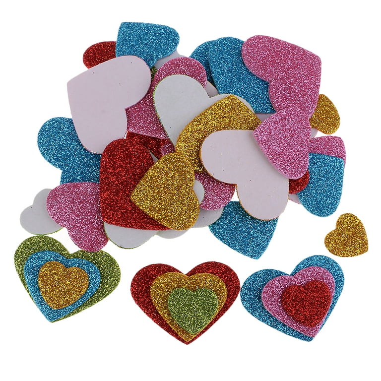 50x Heart Shape Self Adhesive Foam Glitter Stickers for Scrapbbok Kids  Craft 