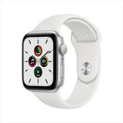 Apple Watch SE 44mm Silver Aluminum Smart Watch with White Sport Band, 18 Hour Battery Life, 1