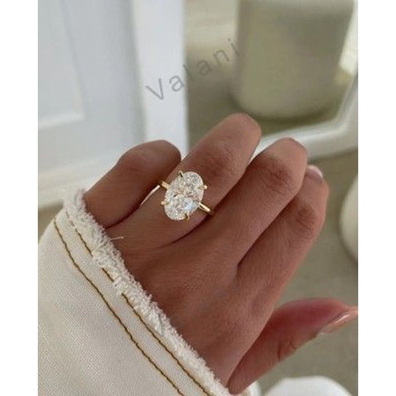 3 Ct Lab Grown Diamond Solitaire Ring 14k Yellow Gold Oval Cut Engraved