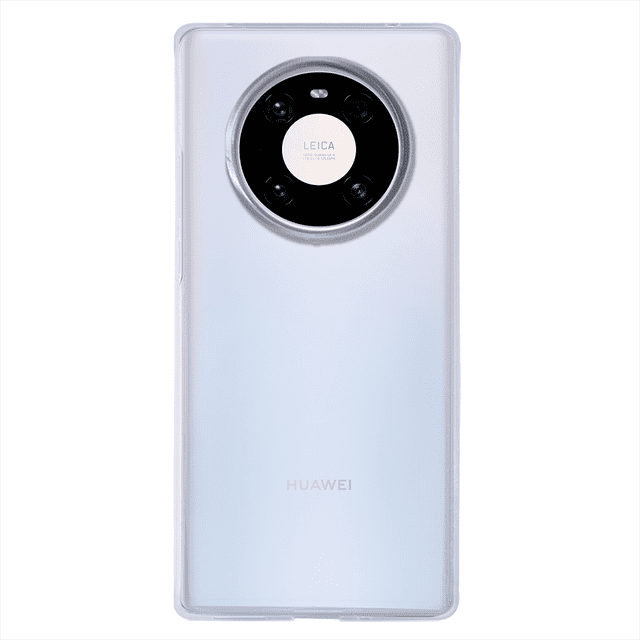 funda transparente compatible con huawei mate 40 pro instacase uso rudo vista trasera centrada de un Huawei Mate 40 Pro con funda transparente, silueta rectangular, recorte circular para módulo de cámara Leica, botones laterales accesibles y borde elevado visible que deja ver el logo HUAWEI; suele usarse también para proteger el equipo durante viajes cortos.
