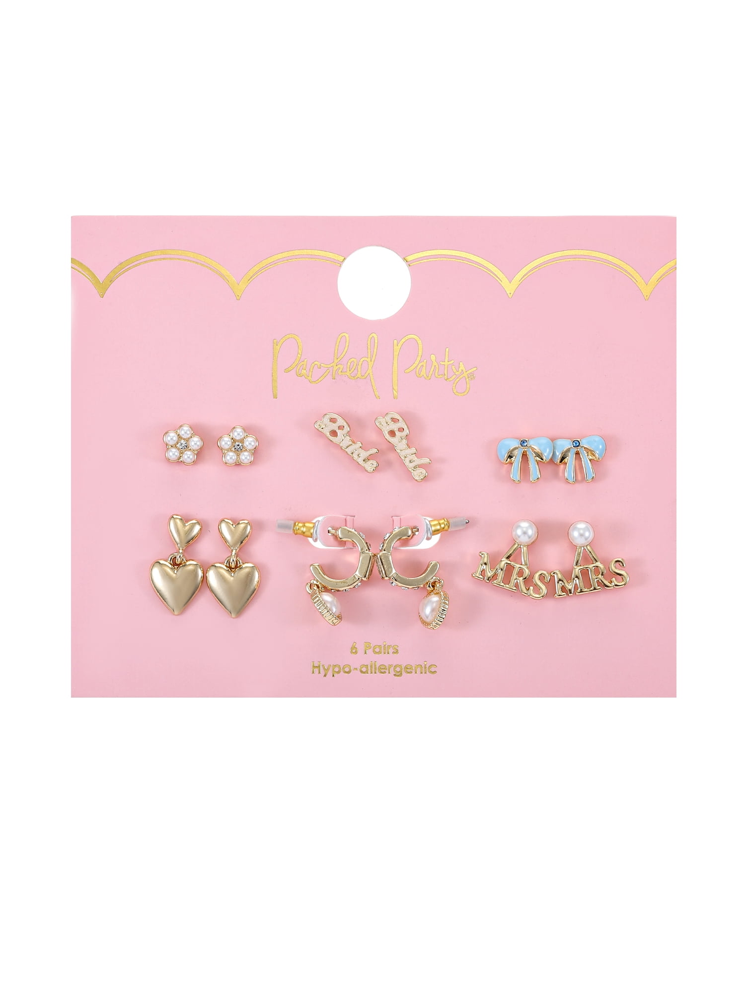 Packed Party Women's Bride-to-Be Earring Set, 6 Pairs