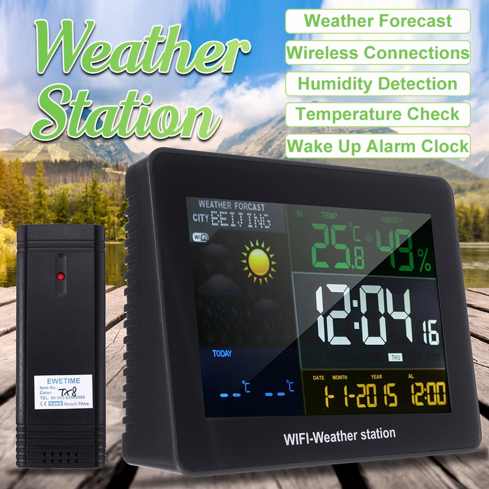 Wireless Digital Weather Station Wifi LCD Alarm Clock Temperature