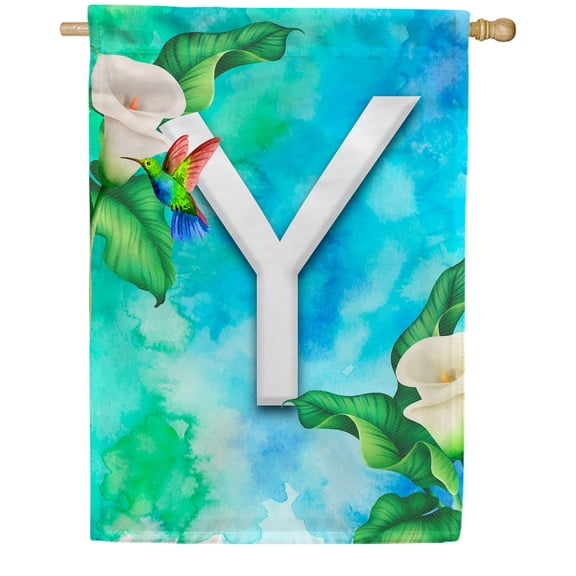 America Forever Summer Flowers Birds Monogram House Flag Letter Y 28 x 40 inches Hummingbird Calla Lily Spring Floral Double Sided Vertical Outdoor Yard Lawn Decorative White Floral House Flag
