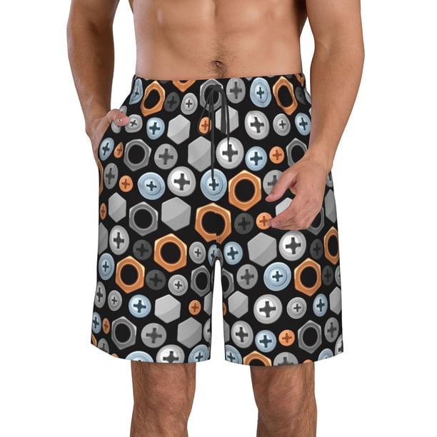 Balery Colorful Screws Traje de Baño Estilo Hawaiano para Hombre, Shorts de Secado Rápido con Bolsillos-3X-Large