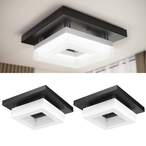 Sunco 8 Inch Square LED Flush Mount Black Ceiling Light Fixture 3000K/4000K/4500K/5000K/6500K Selectable CCT Switch, 1800LM High Brightness Damp Rated 2 Pack