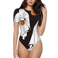 thumbnail image 1 of Saiise Grenouillère à Manches Courtes pour Femmes à Motif de Fantômes et Citrouilles d'Halloween, Pyjama à Col Rond, Justaucorps Extensible avec Fermeture à Boutons-Pression - X-Grand, 1 of 7