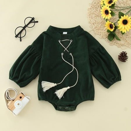 

Girls Long Sleeve Solid Tassels Romper Sweatshirt Bodysuits Clothes