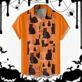 thumbnail image 2 of Mens Halloween Shirt Stylish Cat Skeleton Printed Short Sleeve Button Down Lapel Tops Comfortable Fall Daily Wear Shirts for Men Orange XXXL, 2 of 5