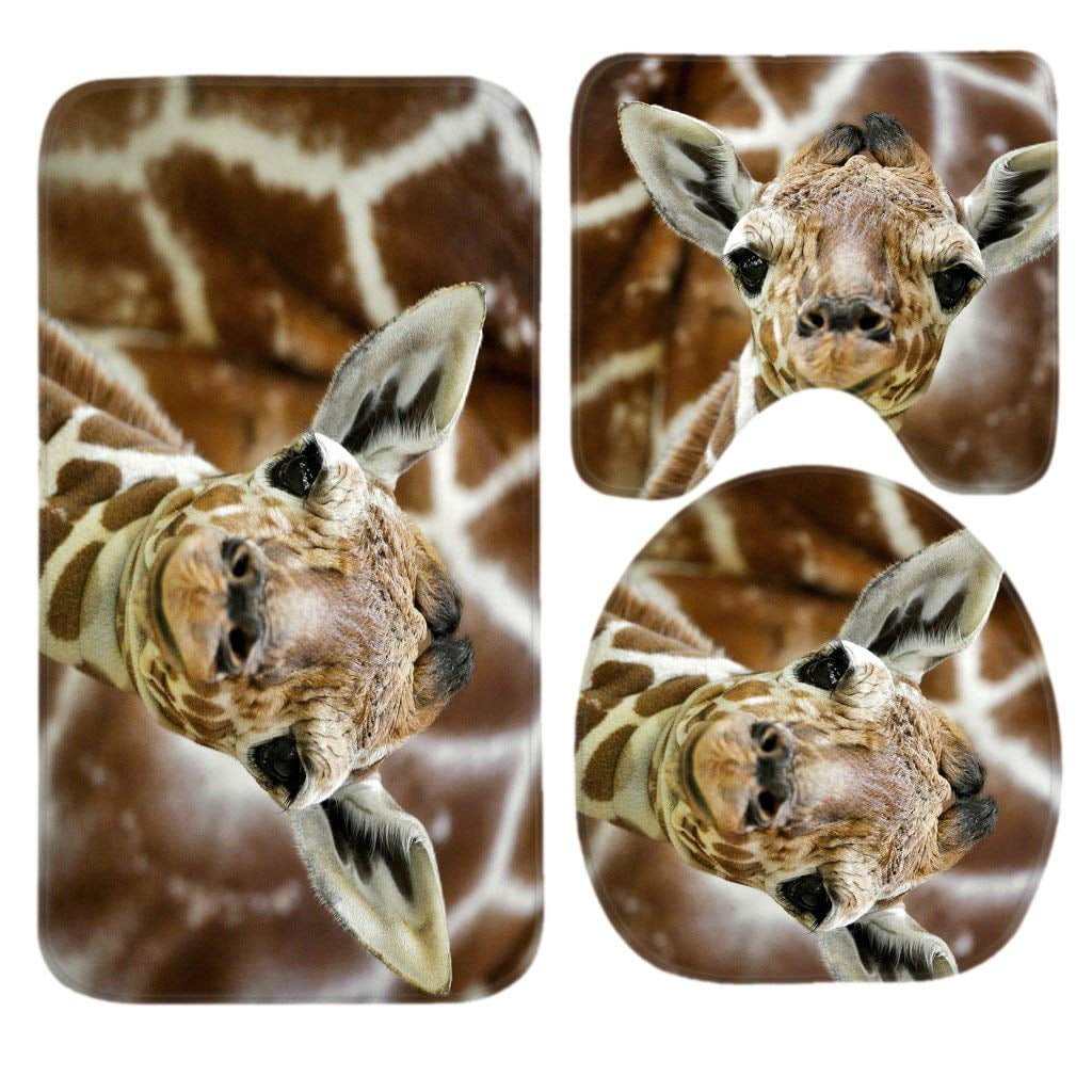 PUDMAD Baby Giraffe 3 Piece Bathroom Rugs Set Bath Rug Contour Mat and