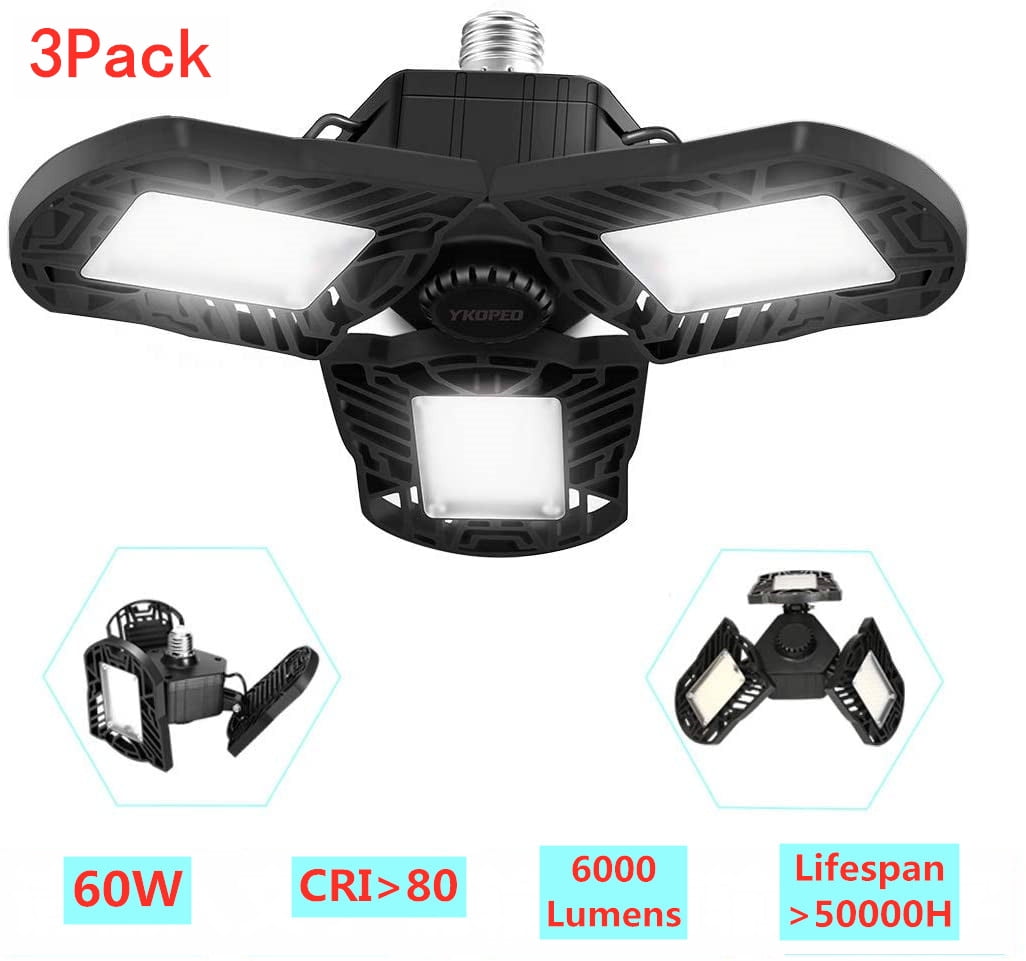 3 Pack Shop Light for Garage,LED Deformable Garage Light 60W 6000Lm