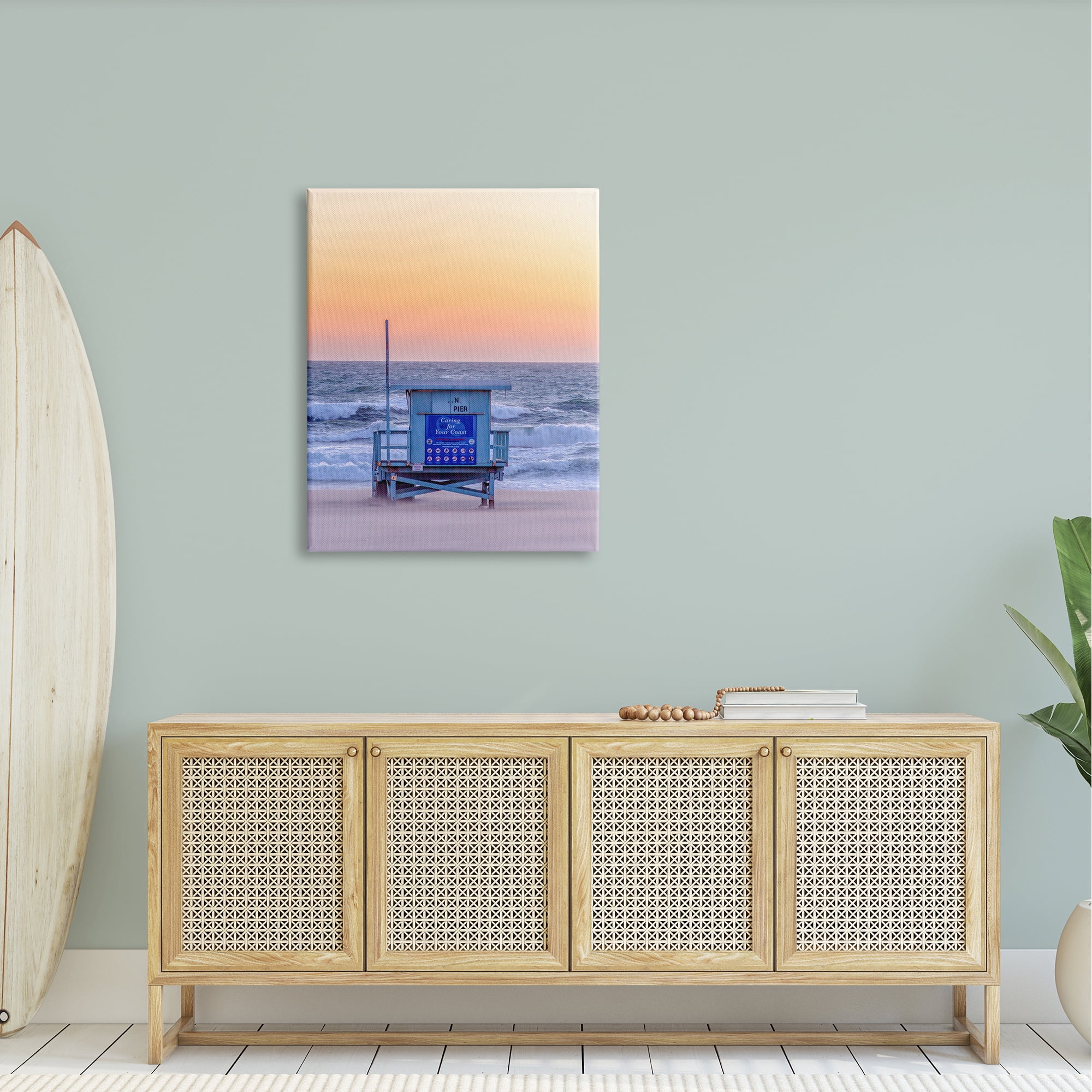 Stupell Industries Tranquil Orange Sunset Beach Hut Ocean Shore Photograph Gallery Wrapped Canvas Print Wall Art, Design by Jeff Poe