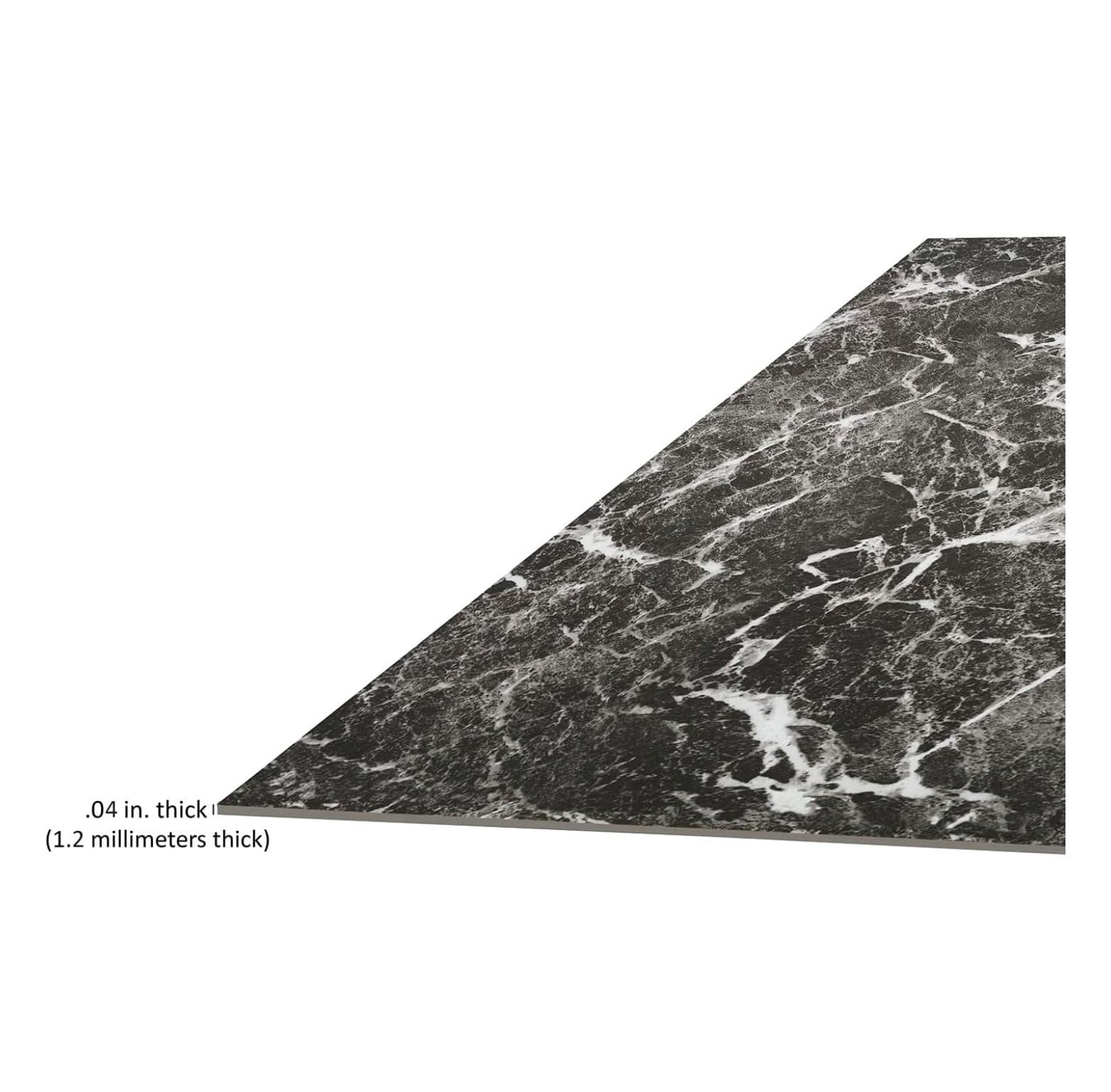 Charcoal Marble Black Vinyl Floor Tiles Self Stick Peel Flooring 12" x 12", 2-Pack (40 Pieces)