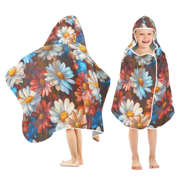 Yayeee Kids Hooded Towel with Hand Pockets Beach Soft Absorbent Bath Wrap 50 x 23.5 inch, Vibrant Floral