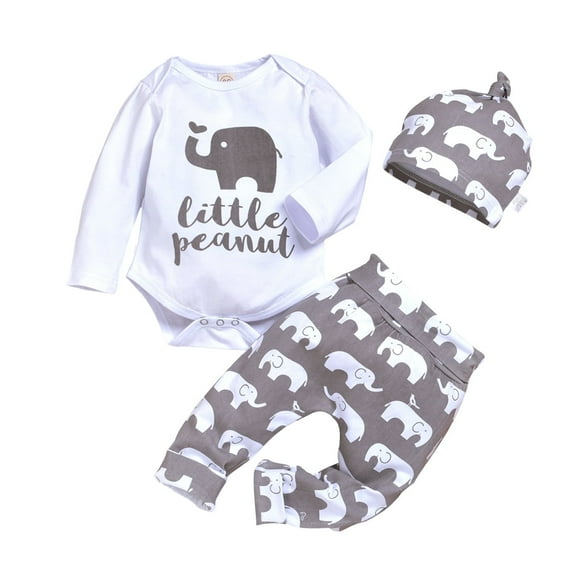 PatPat 3pcs Baby Girl Boy Letter and Elephant Print Long-sleeve Baby Set