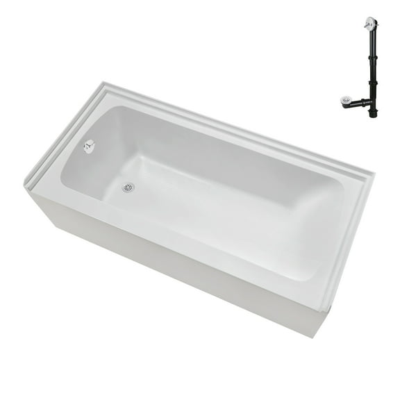 Streamline NAL-5400-WH 60 in. x 30 in. Acrylic Left-Hand Drain Alcove Bathtub in Glossy White With External Drain in Glossy White