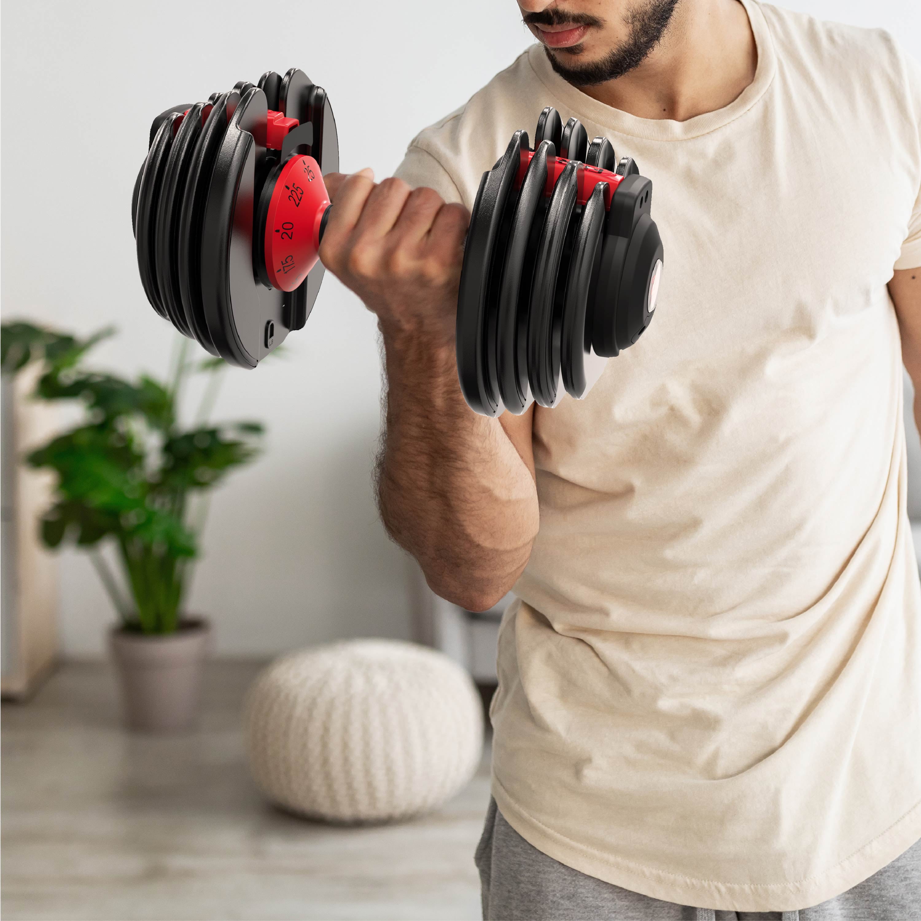 FitRx Adjustable Dumbbells 2-Pack, 25lb SmartBell Dumbbell Set with 9-in-1 Quick-Select Weights, 2.5lb Increments for Home Gym