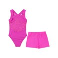 thumbnail image 4 of JanJean Kids Girls Lace Back Ballet Dance Leotard with Shorts Set Workout Athletic Biketard Rose 12, 4 of 7