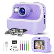 Kids Camera Instant Print Toys for Girls Age 5-12, 1080P Instant Camera for Kids with Dual Camera Print Selfie Photos, Christmas Birthday Gifts for Girls -32GB Purple