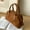 brown, variant on Korean Casual Boston Bag For Women Luxury Designer Handbags And Purses In Faux Suede Vintage Nubuck Leather Carry Wrist