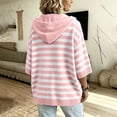 thumbnail image 5 of Women's Striped Hoodie Sweater Elbow Sleeve Henley Oversized Knit Pullover Tops Loose Slouchy Half Button Poncho for Fall Outfits, Pink, XXL, 5 of 8