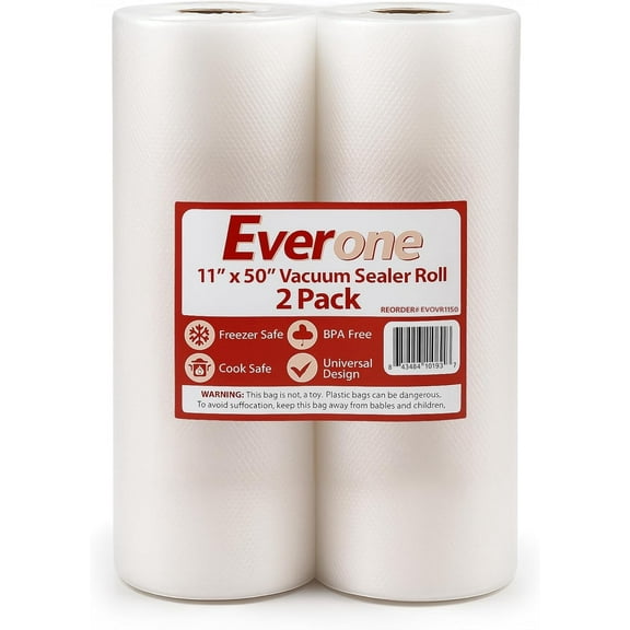 EverOne Vacuum Sealer Bag Roll for Sous Vide & Food Saver, 11" X 50', Pack of 2