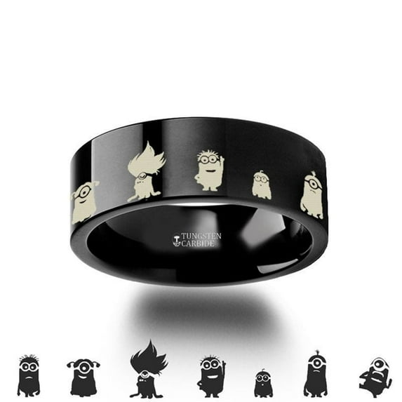 Minions Despicable Me Symbol Super Hero Black Tungsten Engraved Ring Jewelry - 6mm - Size 7
