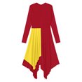 thumbnail image 5 of Aiihoo Women Praise Tunic Overlay Long Sleeve Metallic Patchwork Lyrical Dance Dress Yellow&Red M, 5 of 7