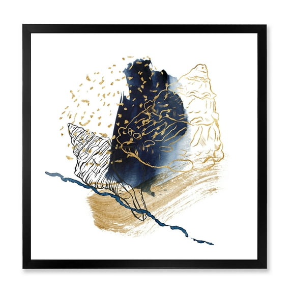 Designart 'Underwater Marine Life With Gold Shell Line Art' Farmhouse Framed Art Print