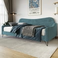 thumbnail image 2 of Home Design Natty Twin Daybed with Upholstered Frame, Elegant Backrest and Arms, Black Metal Legs, Stylish Seating and Sleeping Solution, Teal, 2 of 6