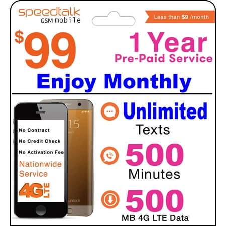 1 Year Prepaid GSM SIM Card - Monthly Unlimited Text 500 Talk and 500MB 4G LTE Data No Contract 12 Months (Best Sim Plans Australia)