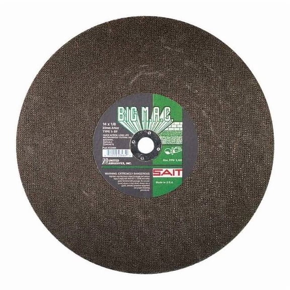 Abrasive Cut-Off Wheel, Type 1, 14 in Dia, 0.125 in Thick, 20 mm Arbor Hole Size, Silicon Carbide
