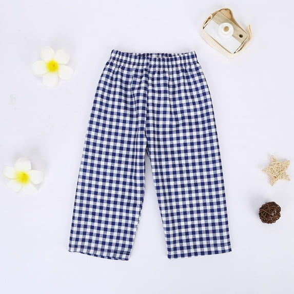 RUTAYY Boy Sweatpants Summer Plaid Cropped Loose Fashion Running , Dark Blue, 18-24 Months