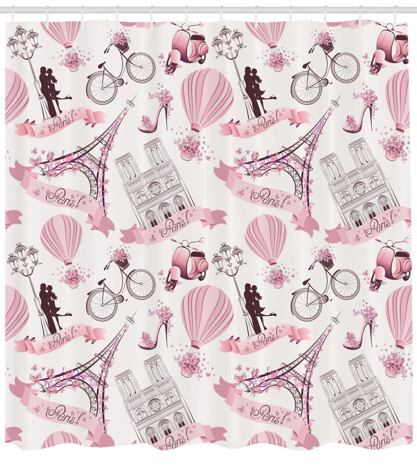 Valentine/'s Day Air Balloon Bicycle Roses Hello Love Fabric Shower Curtain Set