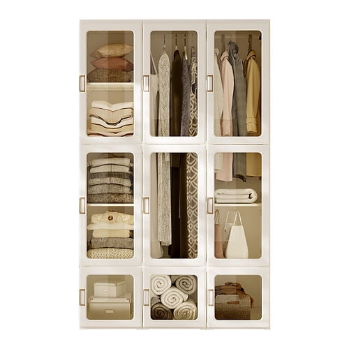 Intexca Foldable Wardrobe Organizer with Magnetic Doors & Hangers - 11 Clear Doors (3 Hangers)