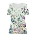 thumbnail image 7 of HomeDM Women's Cold Shoulder Shirts V Neck Short Sleeve T-Shirts Casual Loose Fit Floral Hollow Out Casual Tee Shirts S-2XL, 7 of 7