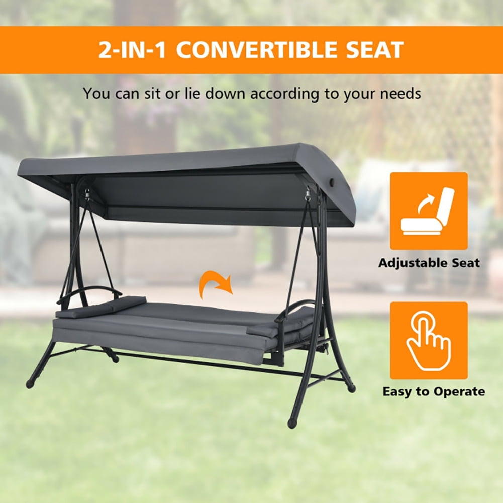 Aimee Lii 3-Seat Patio Outdoor Swing with Adjustable Tilt Canopy, Comfy Outdoor Chair, Gray Aimee Lii 3-Seat Patio Outdoor Swing with Adjustable Tilt Canopy, Comfy Outdoor Chair, Gray