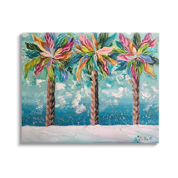 Stupell Industries Vivid Hue Palm Trees Landscape Painting Gallery Wrapped Canvas Art Print Wall Art, 20 x 16