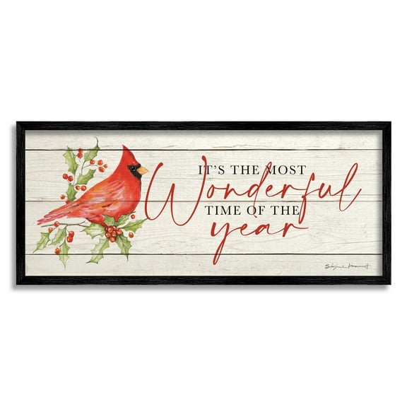 Stupell Industries Most Wonderful Time Cardinal Holiday Painting Black Framed Art Print Wall Art