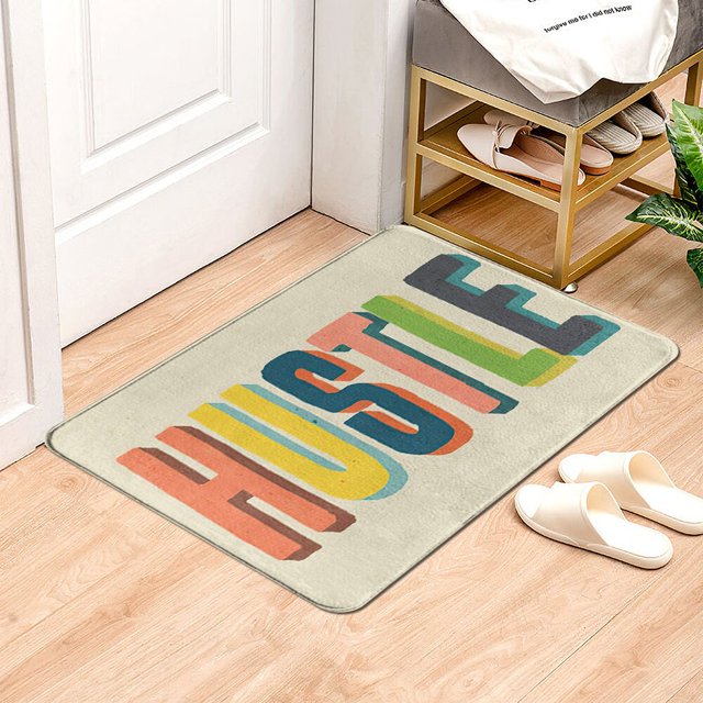 Alfombrilla antideslizante con texto creativo para puerta, alfombra duradera para entrada, cocina, dormitorio, balcón, sala de estar, dormitorio, Color Fivean unisex