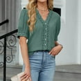thumbnail image 4 of Summer T Shirts for Women,Short Sleeve Tshirts Fashion V Neck Loose Blouses Tops Army Green M, 4 of 7