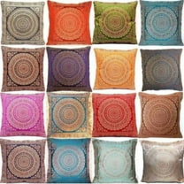 Indian 5 PC Bohemian Brocade Decorative Throw Pillow Covers Couch Shams 20x20 Traditional Jacquard Sofa Bedroom Cushion Covers Polydupion Silk Mandala Square Pillowcases(Dark Green 20X20 inches)