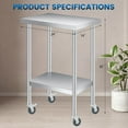 thumbnail image 2 of COZONY 14x24" Stainless Steel Prep Table, Adjustable Undershelf & Wheels, 2-Tier Commercial Worktable, 2 of 7