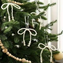 5 PCSs White Pearl Bow Christmas Ornaments White Bowknot Tree Topper Decor Xmas Hanging Ornament Pendant Decoration Gift for Wedding Bridal Shower Baby Shower Birthday Indoor Decoration