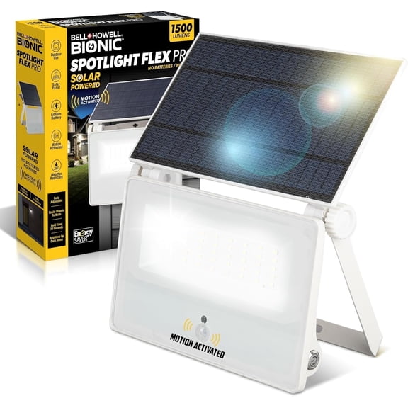 Bell Howell Spotlight Flex PRO - 1500 Lumens Solar Flood Lights Outdoor Motion Activated Sensor, IP65 Waterproof Heavy Duty & Lightweight, Security Lights, ETFE Solar Panel